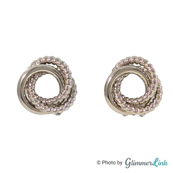 Vintage Lisner Knot Small Silver Tone Clip On Earrings - Picture 4 of 11
